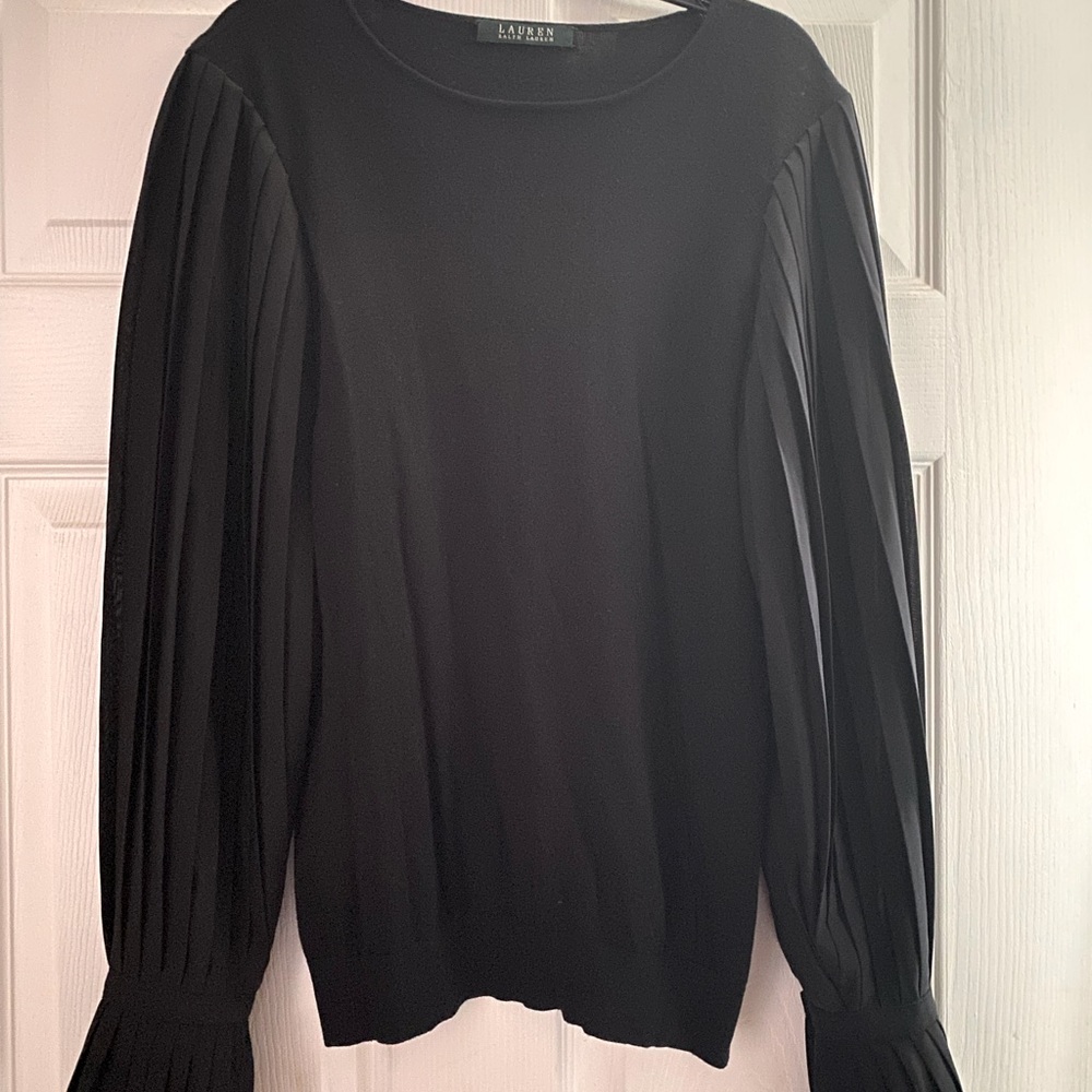 Black Ralph Lauren sweater with pleated blouse sleeves